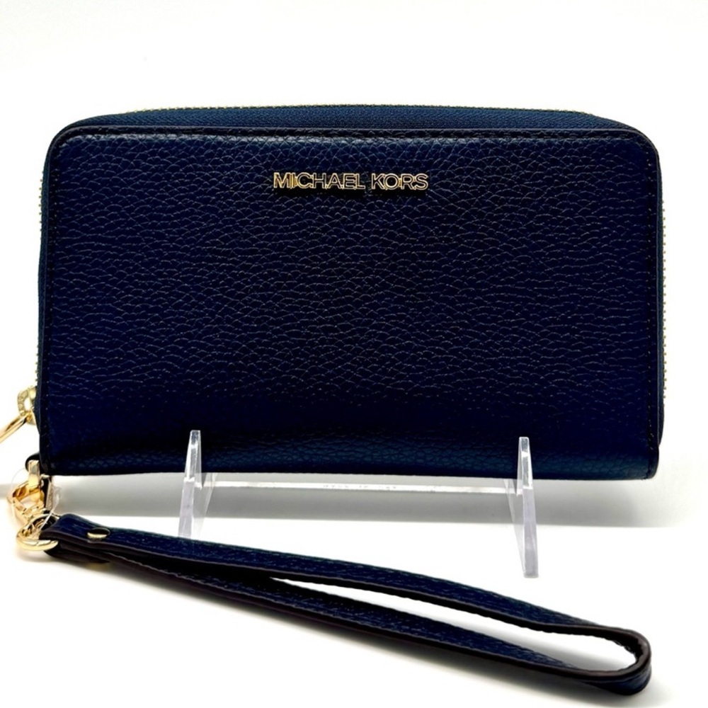 Michael Kors Jet Set Travel Flat MF Phone Case Wallet Navy Blue